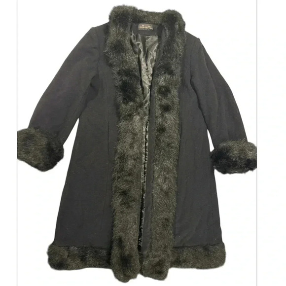 Donna Salyers’ Jackets & Blazers - Donna Salyers’ Fabulous-Furs Cashmere/Wool Faux Fur Trim Full Length Coat Sz Lg